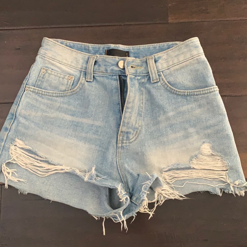 High rise cheeky denim shorts